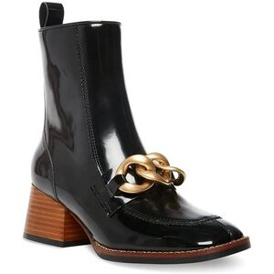 Steve Madden Loreen Mid-calf Chunky Gold Detail Heel Ankle Booties Black Boots